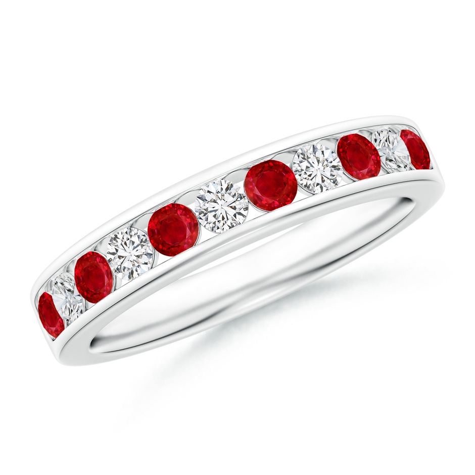 2.5mm AAA Channel Set Ruby and Diamond Semi Eternity Ring in White Gold 