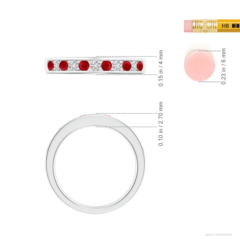 2.5mm AAA Channel Set Ruby and Diamond Semi Eternity Ring in White Gold ruler