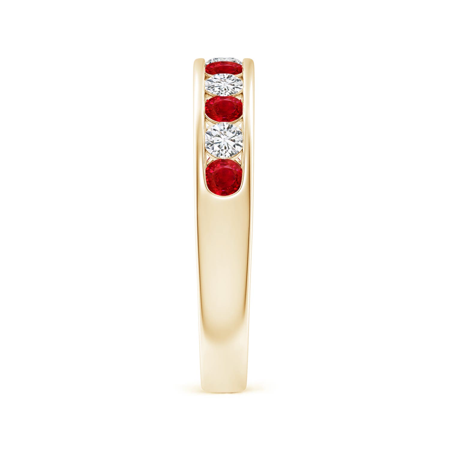 2.5mm AAA Channel Set Ruby and Diamond Semi Eternity Ring in Yellow Gold - side 3