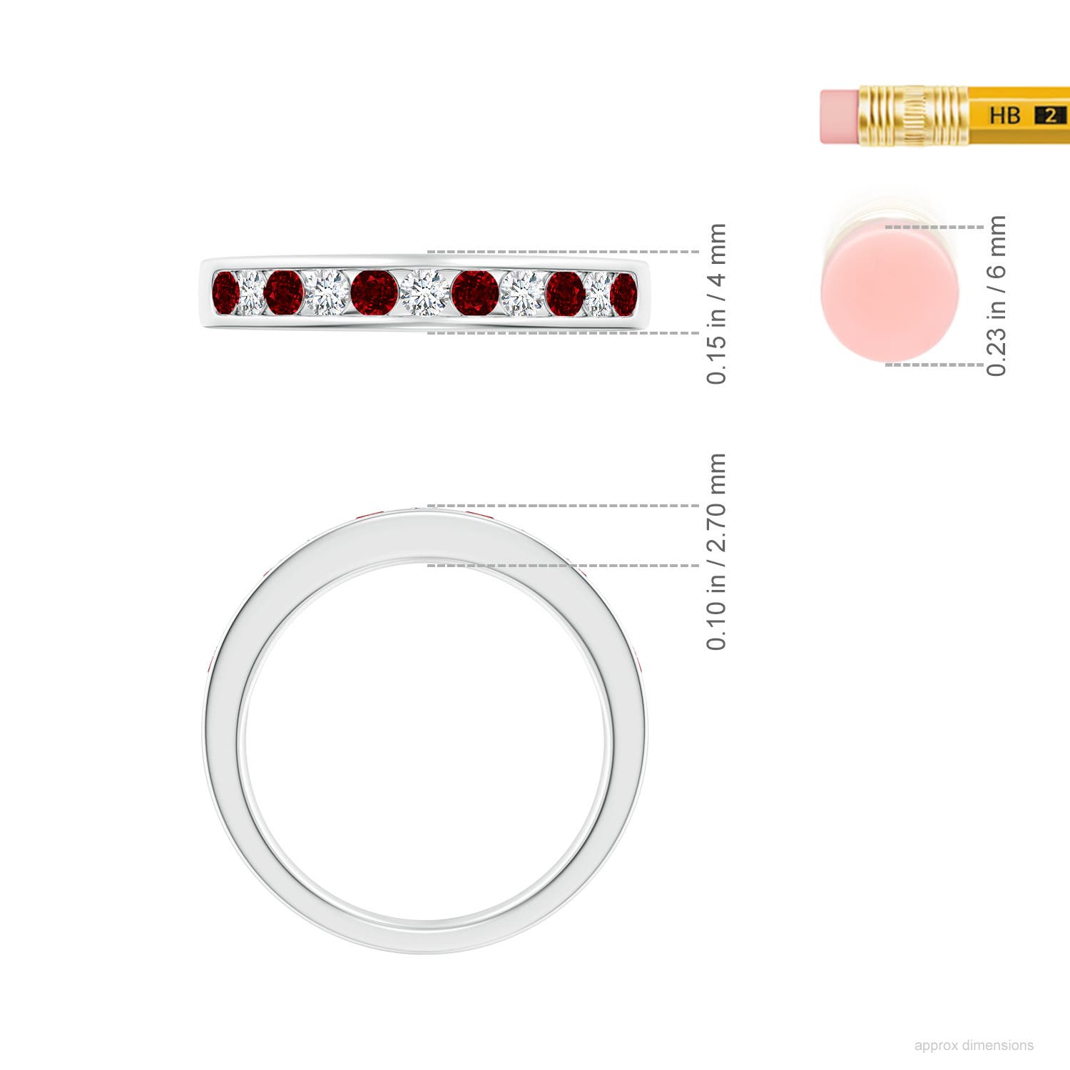 2.5mm AAAA Channel Set Ruby and Diamond Semi Eternity Ring in White Gold - ruler