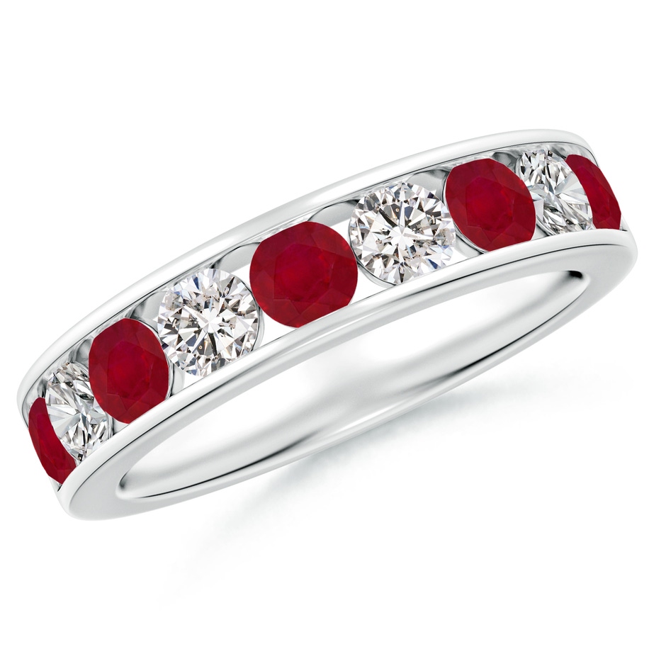 3.5mm AA Channel Set Ruby and Diamond Semi Eternity Ring in White Gold 