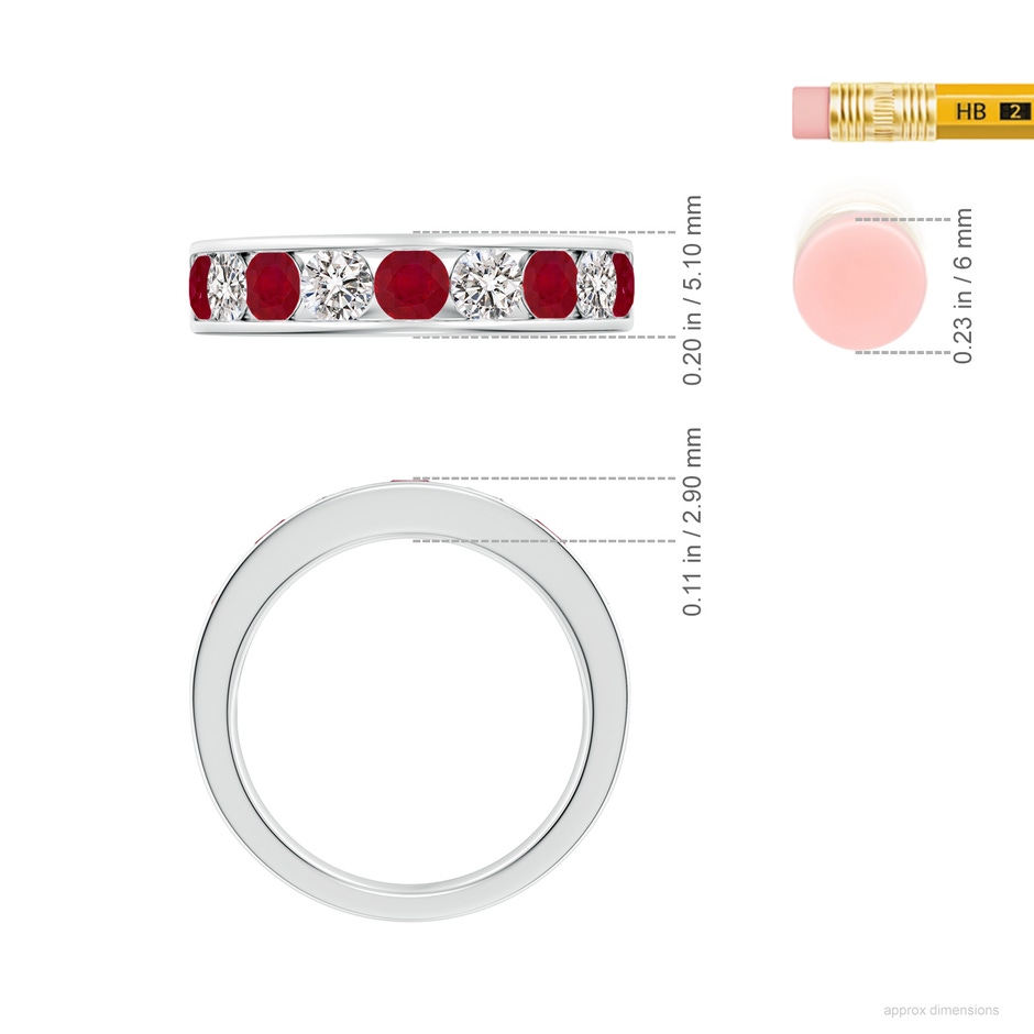 3.5mm AA Channel Set Ruby and Diamond Semi Eternity Ring in White Gold ruler