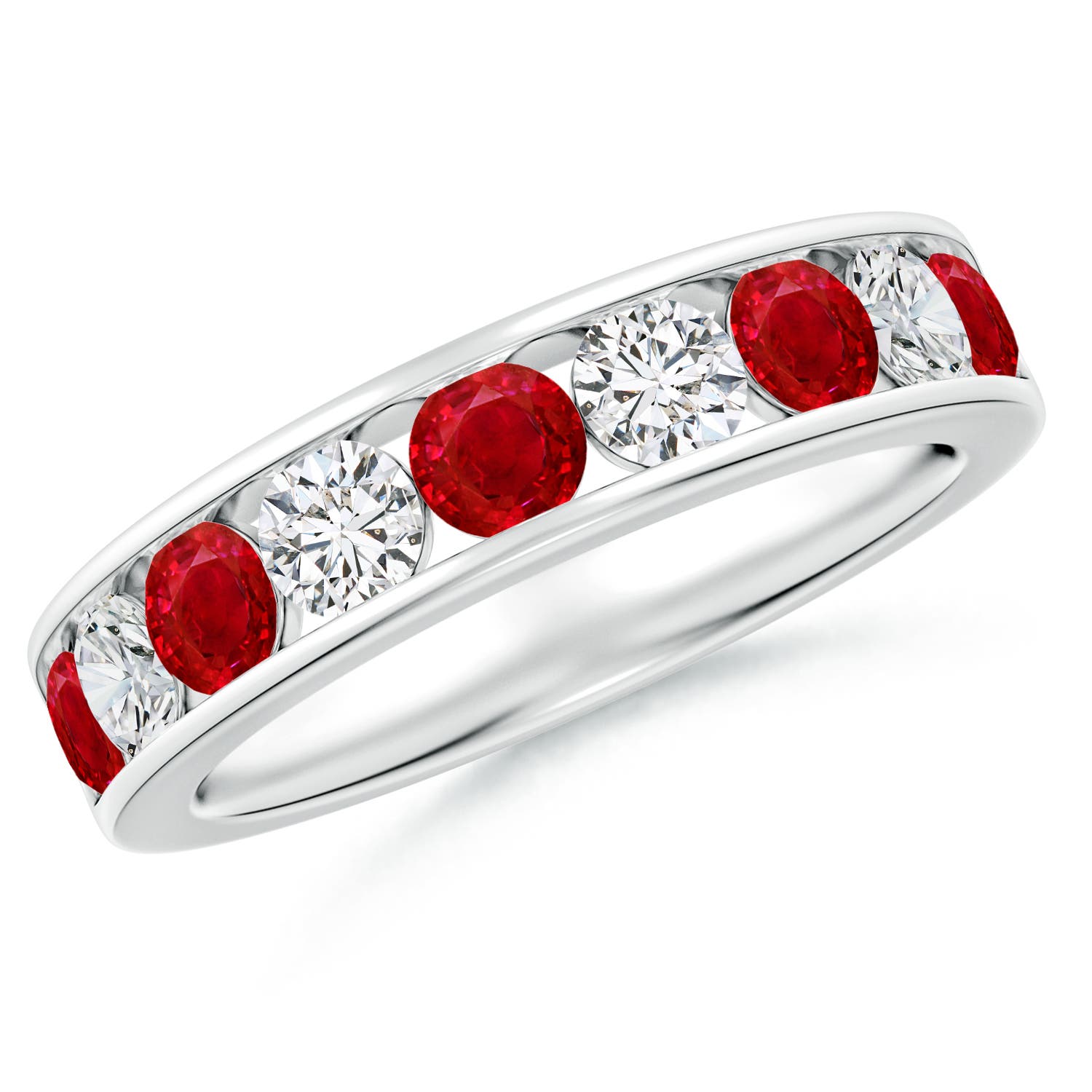 3.5mm AAA Channel Set Ruby and Diamond Semi Eternity Ring in White Gold