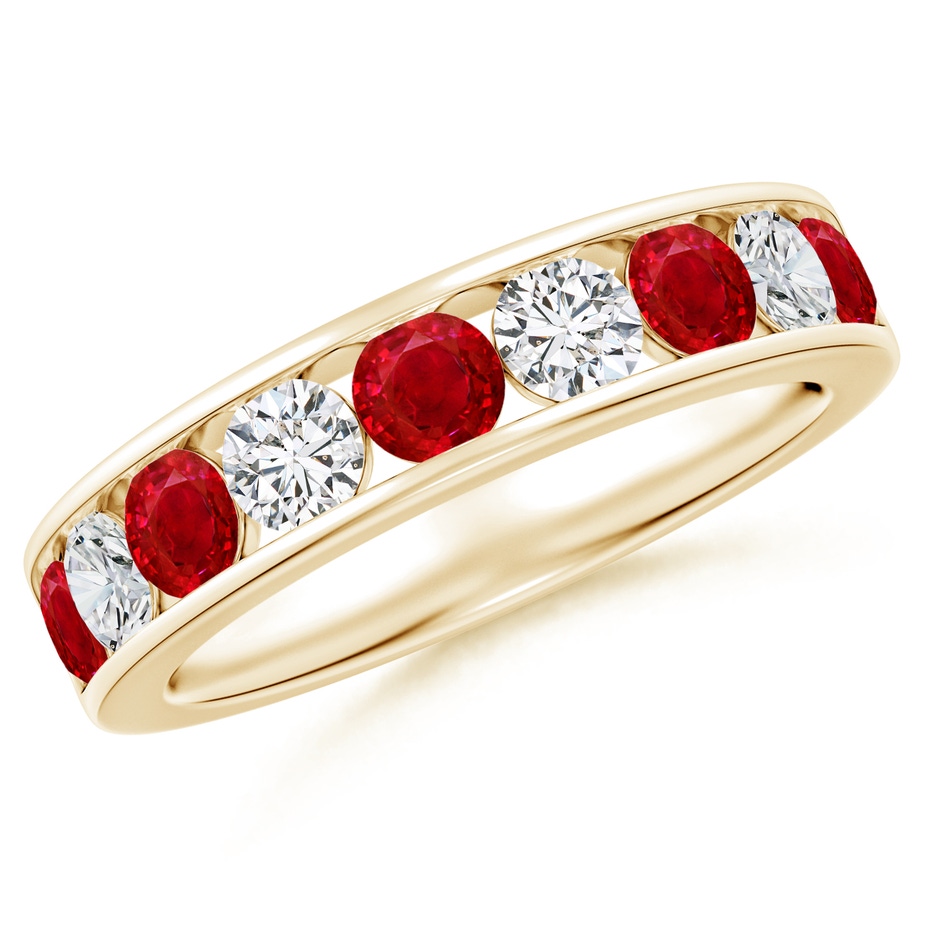 3.5mm AAA Channel Set Ruby and Diamond Semi Eternity Ring in Yellow Gold 