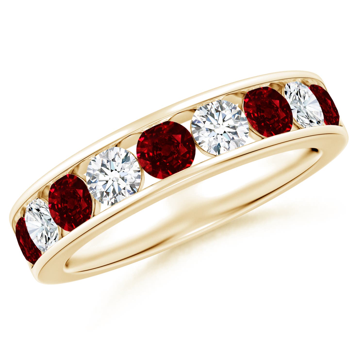 3.5mm AAAA Channel Set Ruby and Diamond Semi Eternity Ring in 18K Yellow Gold