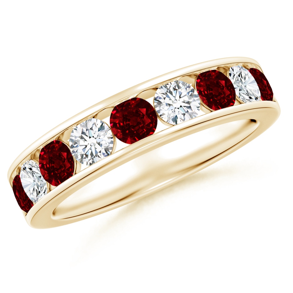 3.5mm AAAA Channel Set Ruby and Diamond Semi Eternity Ring in Yellow Gold 