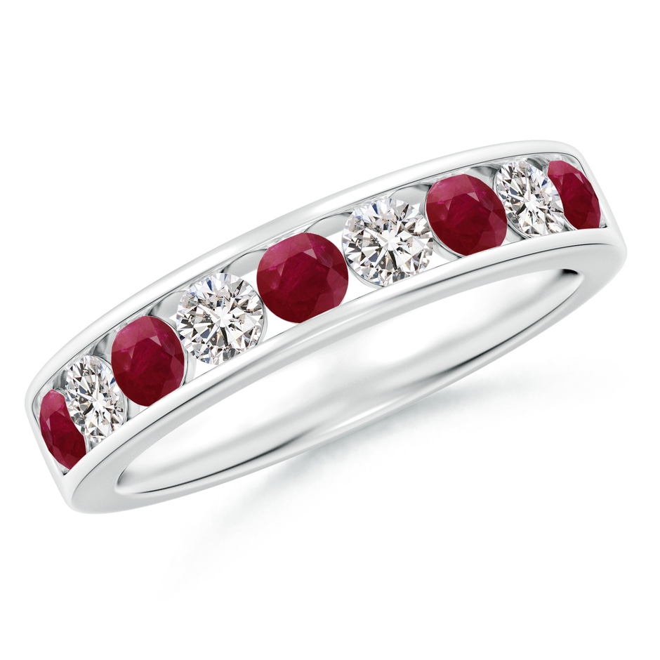 3mm A Channel Set Ruby and Diamond Semi Eternity Ring in White Gold 