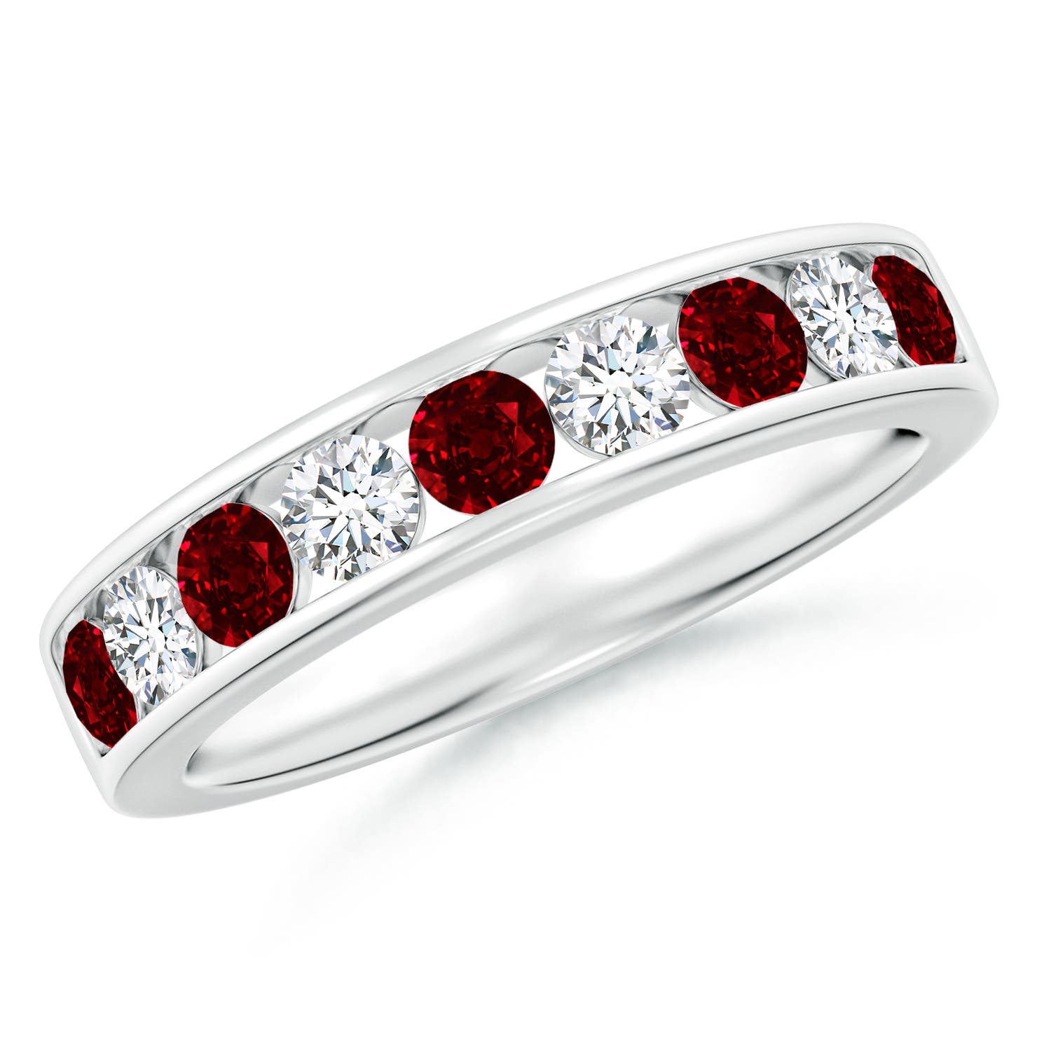 3mm AAAA Channel Set Ruby and Diamond Semi Eternity Ring in P950 Platinum