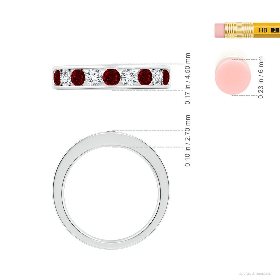 3mm AAAA Channel Set Ruby and Diamond Semi Eternity Ring in White Gold ruler