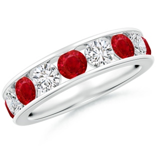 4mm AAA Channel Set Ruby and Diamond Semi Eternity Ring in P950 Platinum