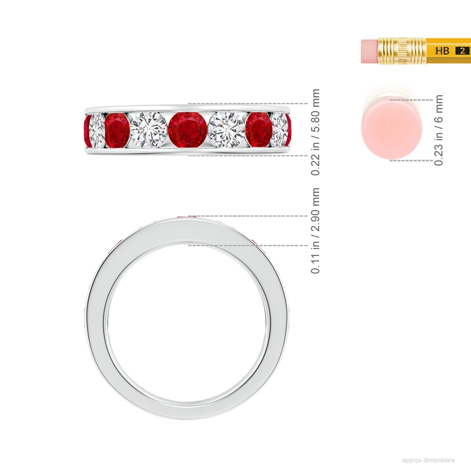 4mm AAA Channel Set Ruby and Diamond Semi Eternity Ring in P950 Platinum ruler