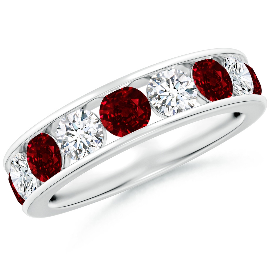 4mm AAAA Channel Set Ruby and Diamond Semi Eternity Ring in White Gold 