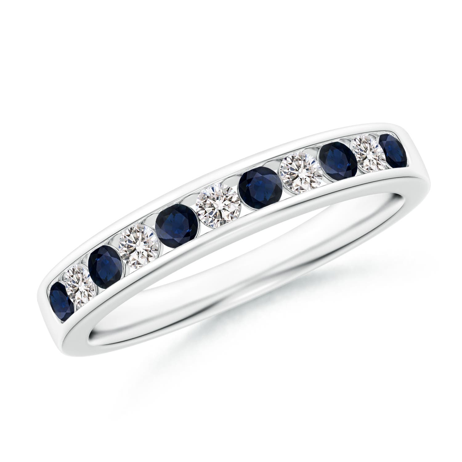 2.1mm A Channel Set Sapphire and Diamond Semi Eternity Ring in P950 Platinum