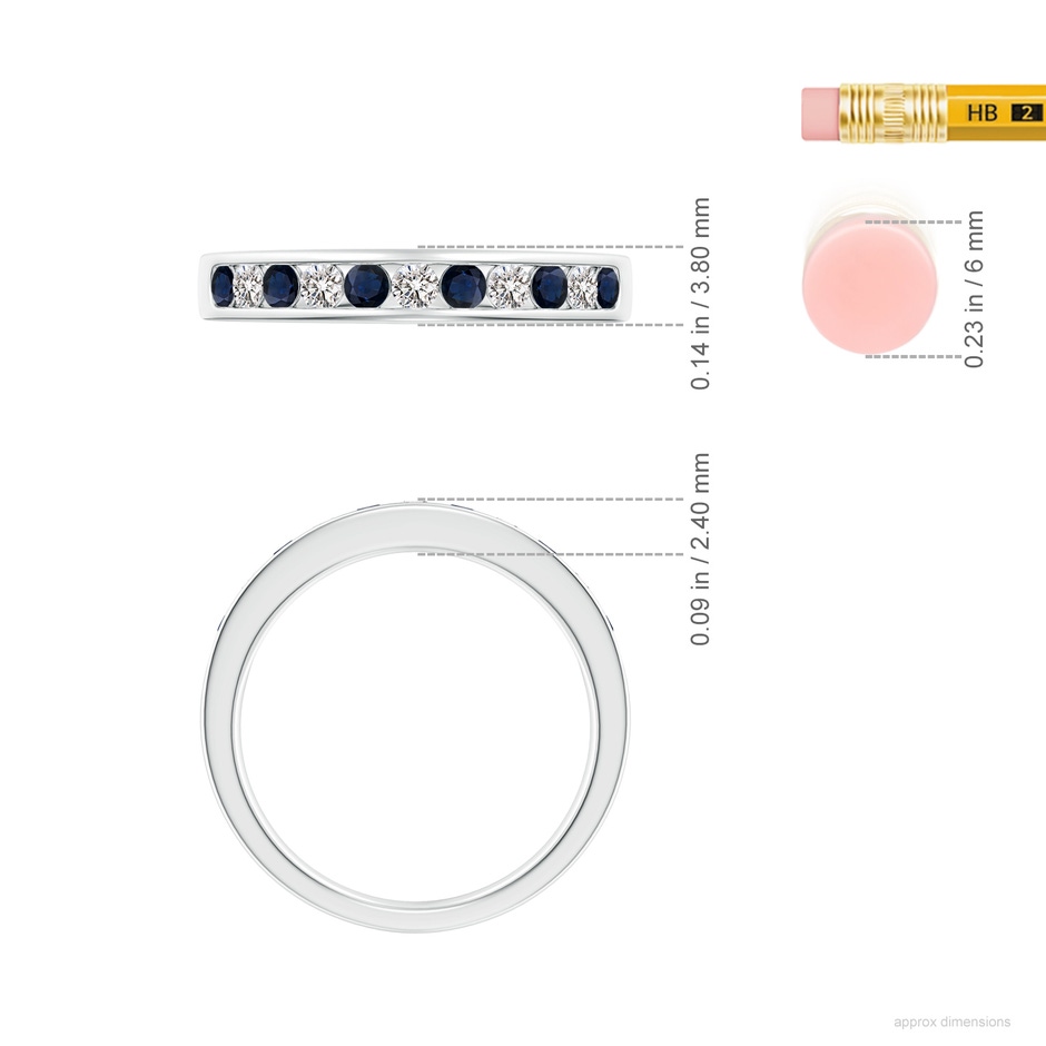 2.1mm A Channel Set Sapphire and Diamond Semi Eternity Ring in White Gold ruler
