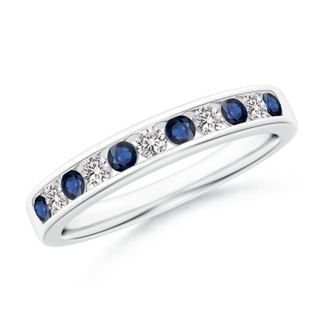 2.1mm AA Channel Set Sapphire and Diamond Semi Eternity Ring in White Gold