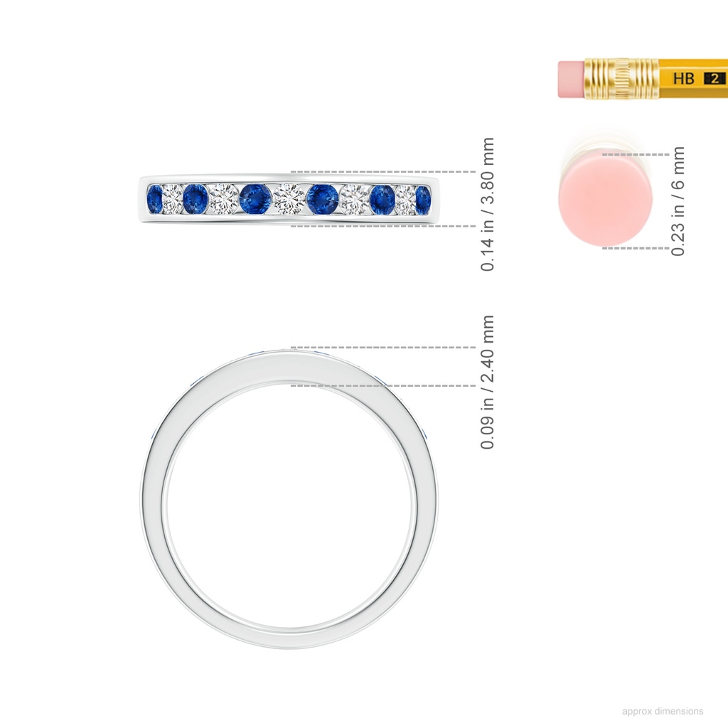 2.1mm AAA Channel Set Sapphire and Diamond Semi Eternity Ring in White Gold ruler