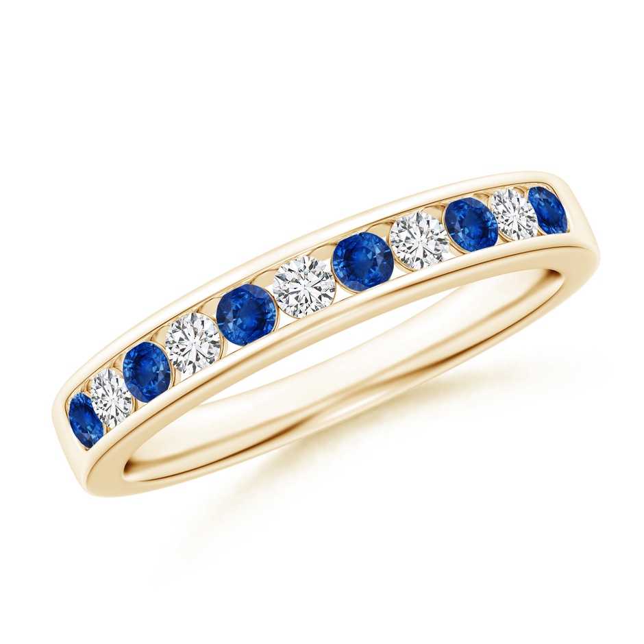 2.1mm AAA Channel Set Sapphire and Diamond Semi Eternity Ring in Yellow Gold 