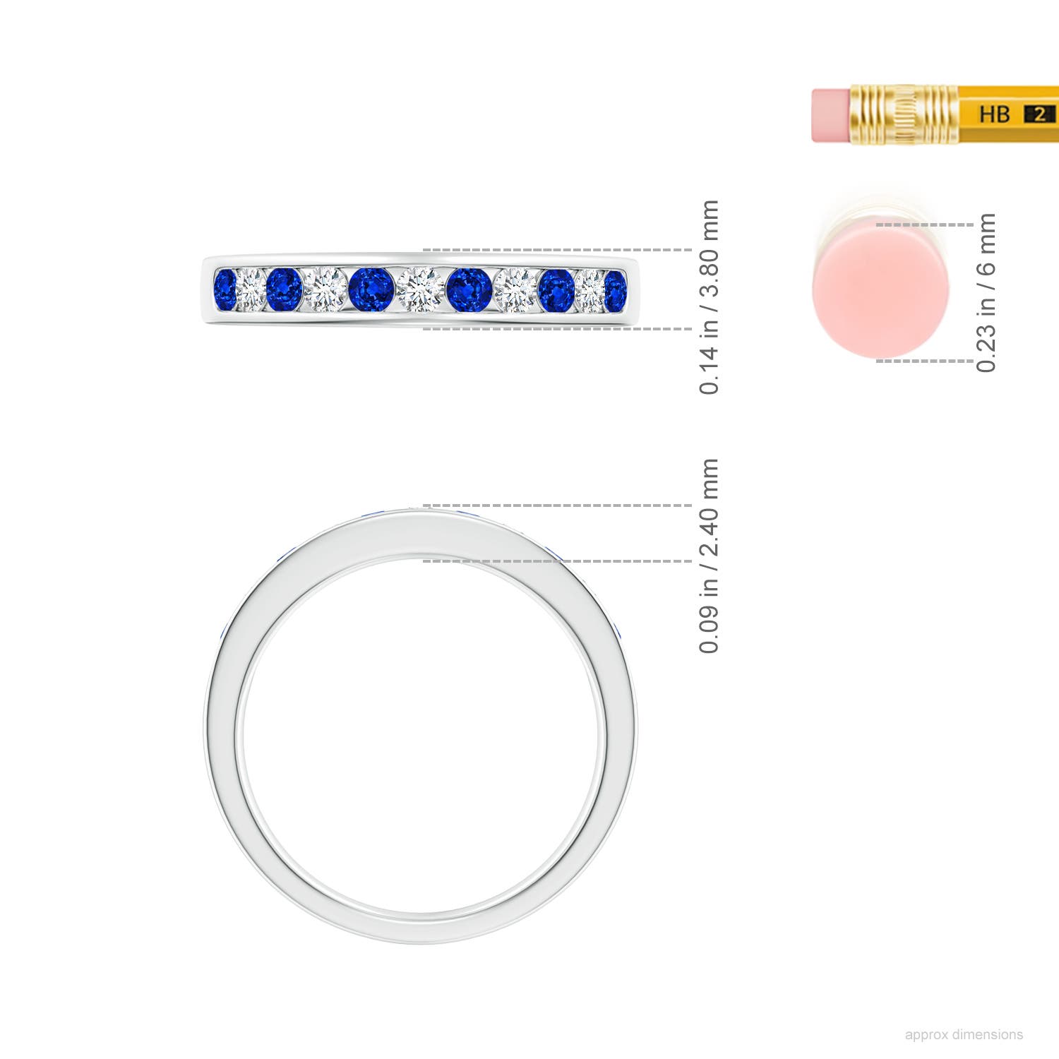 2.1mm AAAA Channel Set Sapphire and Diamond Semi Eternity Ring in P950 Platinum - ruler