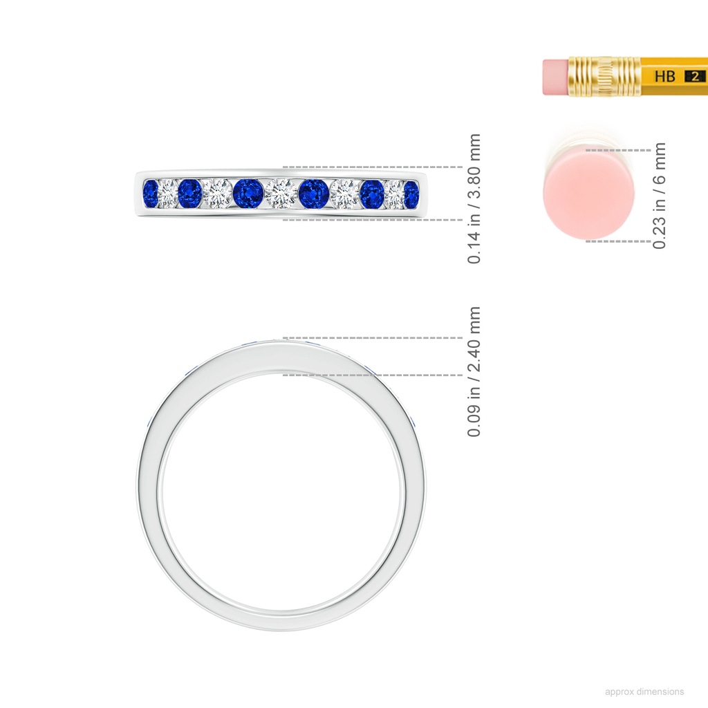 2.1mm AAAA Channel Set Sapphire and Diamond Semi Eternity Ring in P950 Platinum ruler