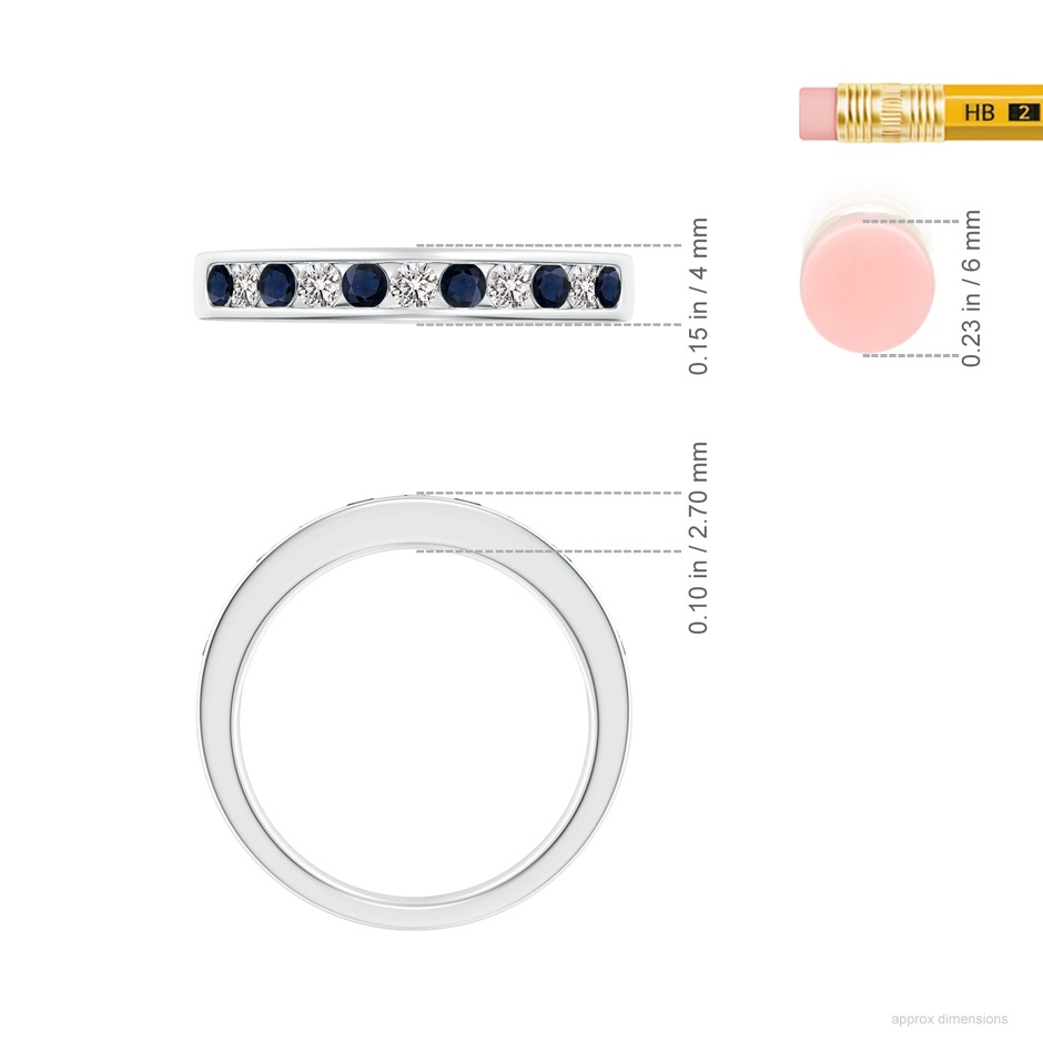 2.5mm A Channel Set Sapphire and Diamond Semi Eternity Ring in White Gold ruler