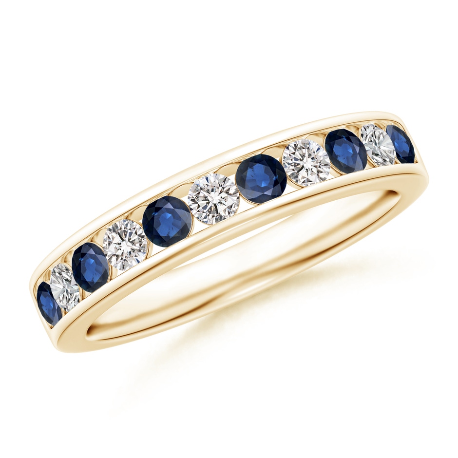 2.5mm AA Channel Set Sapphire and Diamond Semi Eternity Ring in Yellow Gold 
