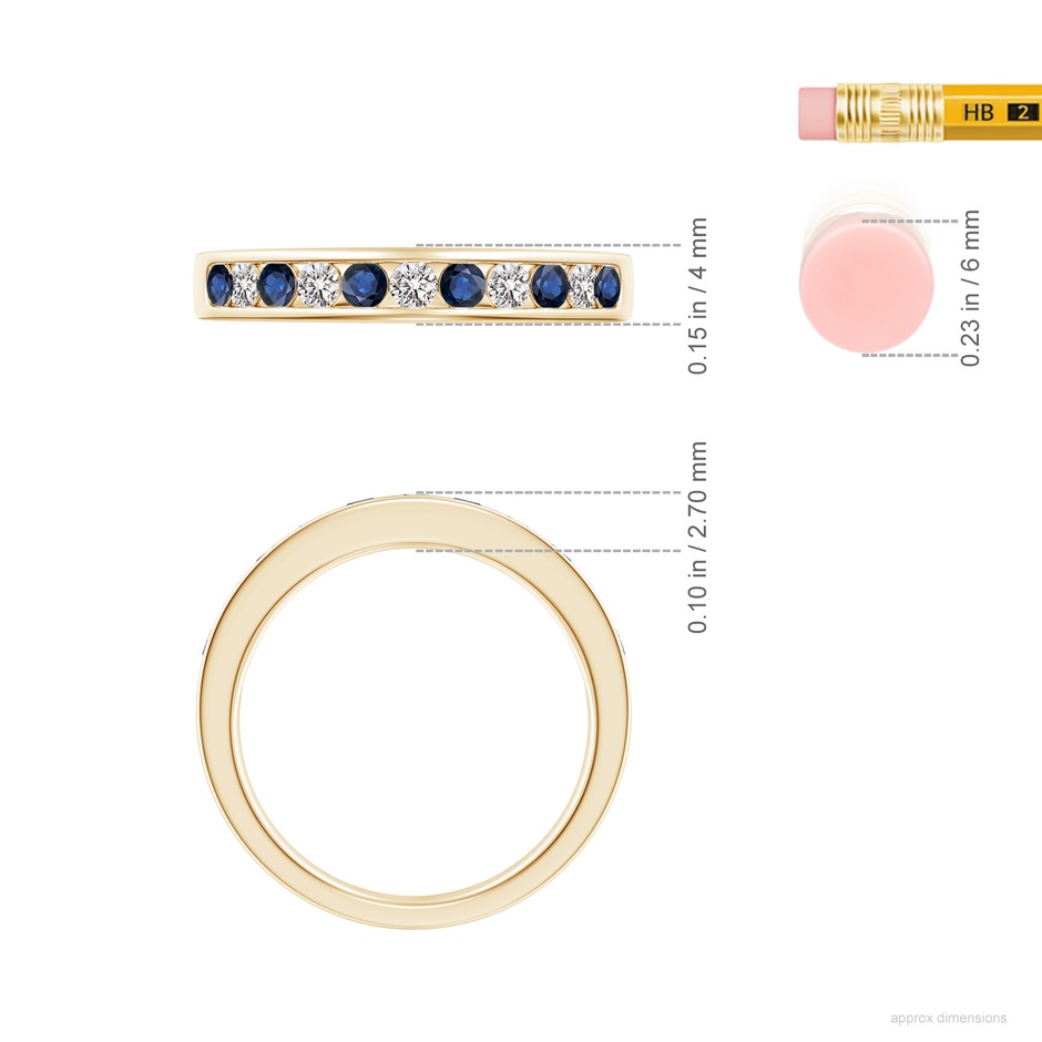 2.5mm AA Channel Set Sapphire and Diamond Semi Eternity Ring in Yellow Gold ruler