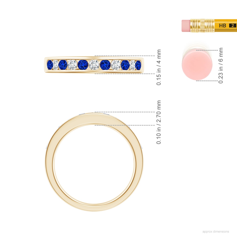 2.5mm AAAA Channel Set Sapphire and Diamond Semi Eternity Ring in Yellow Gold ruler