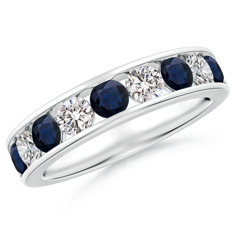 3.5mm A Channel Set Sapphire and Diamond Semi Eternity Ring in White Gold 