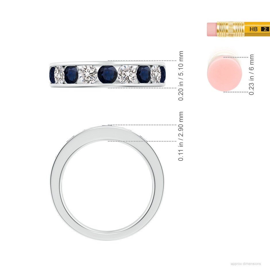 3.5mm A Channel Set Sapphire and Diamond Semi Eternity Ring in White Gold ruler