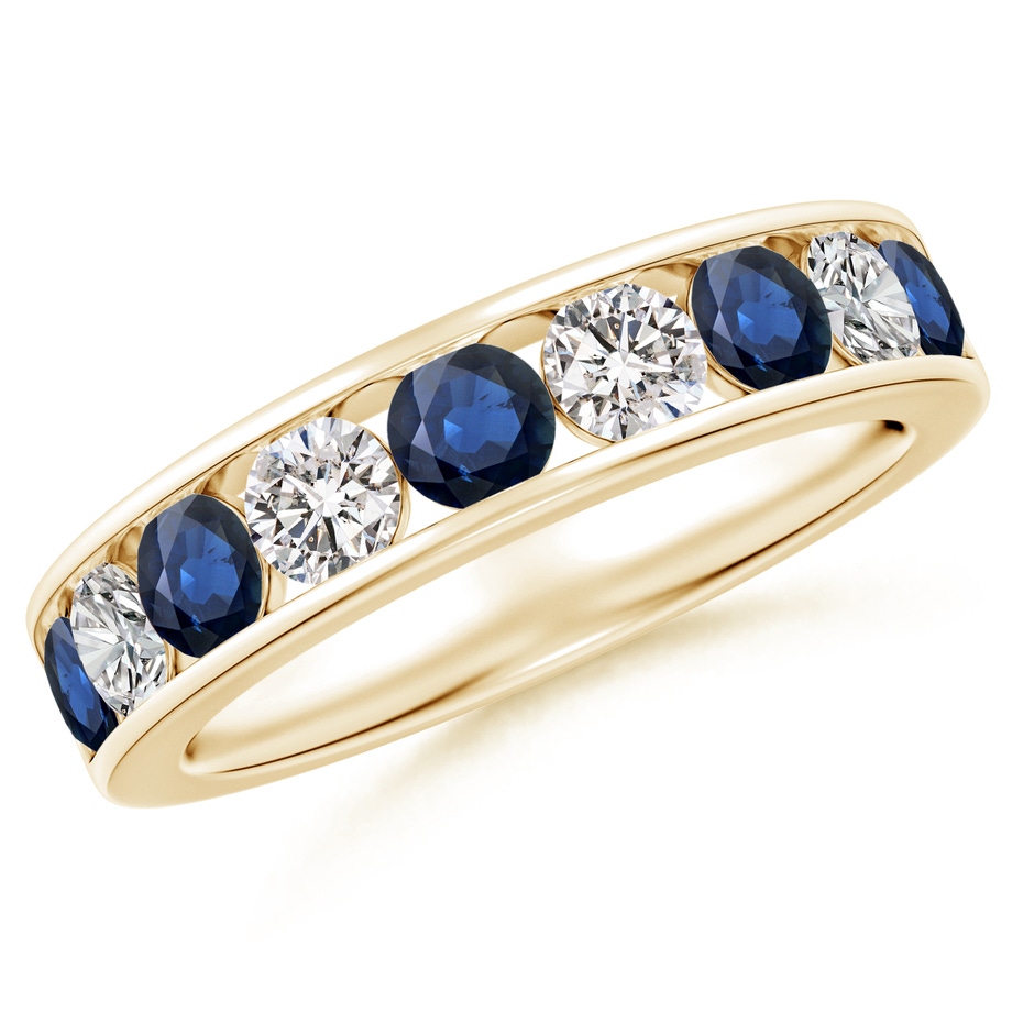 3.5mm AA Channel Set Sapphire and Diamond Semi Eternity Ring in Yellow Gold 