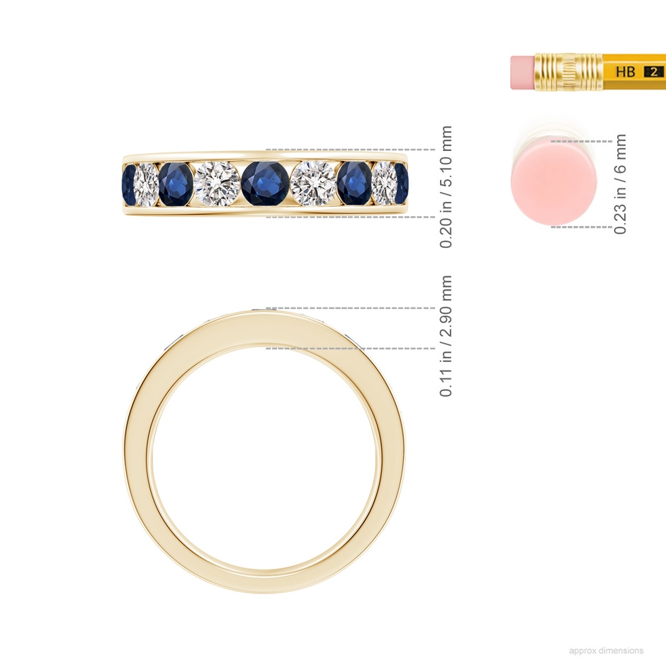 3.5mm AA Channel Set Sapphire and Diamond Semi Eternity Ring in Yellow Gold ruler