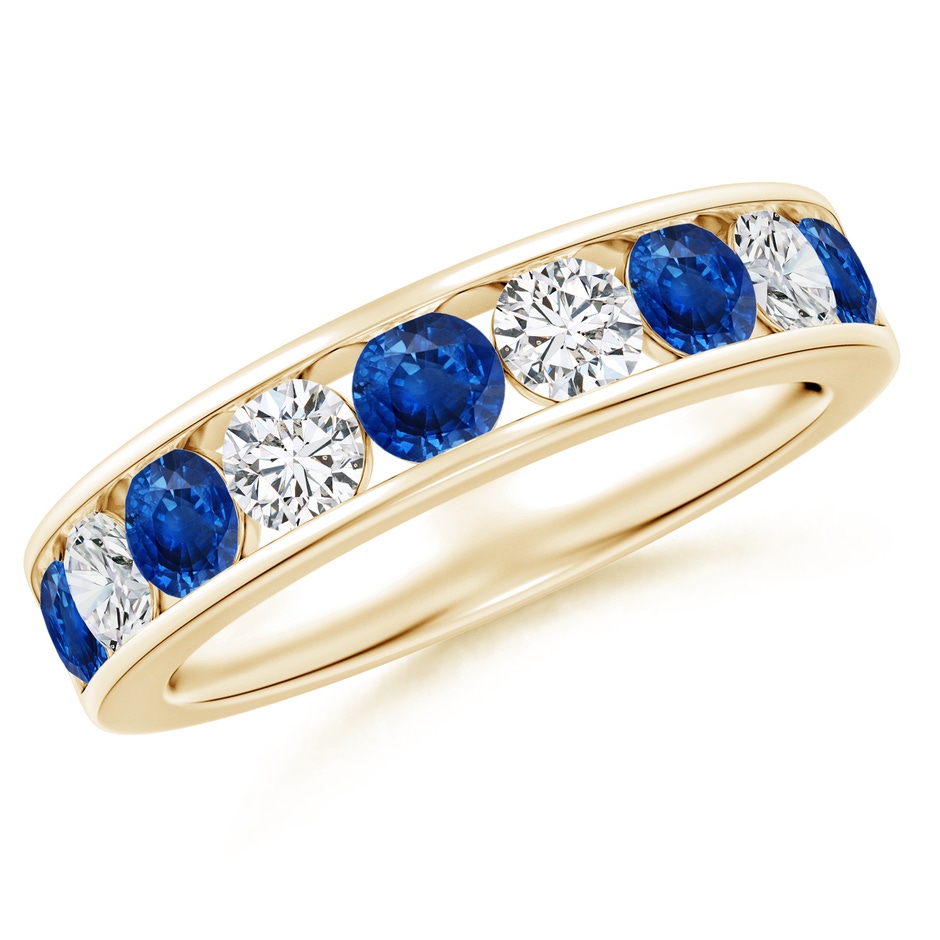 3.5mm AAA Channel Set Sapphire and Diamond Semi Eternity Ring in Yellow Gold 
