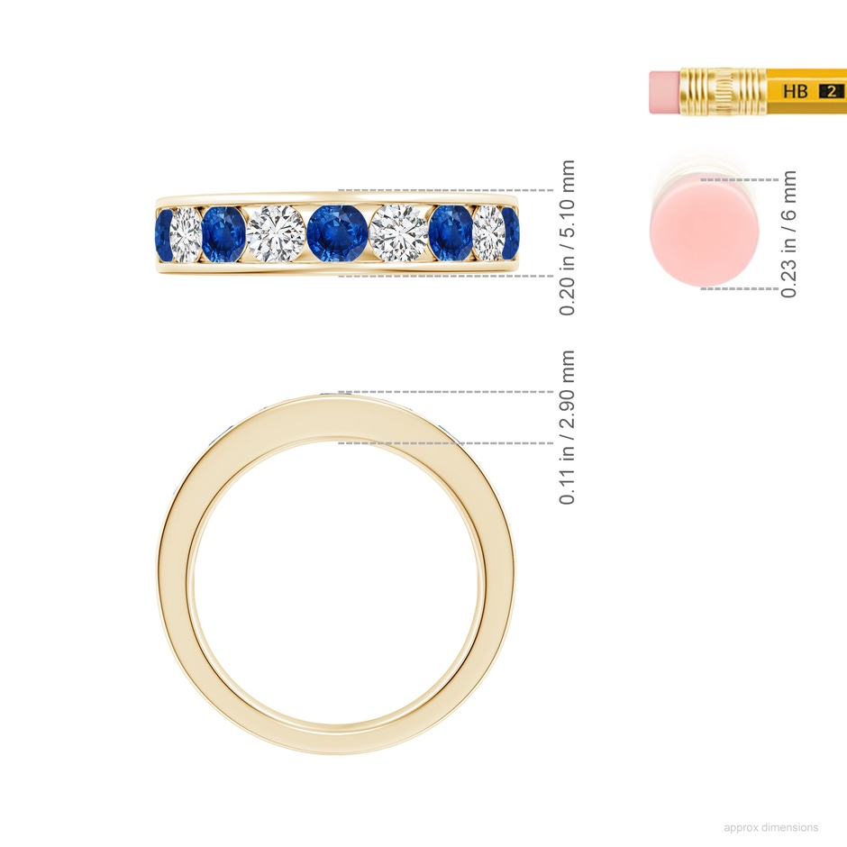 3.5mm AAA Channel Set Sapphire and Diamond Semi Eternity Ring in Yellow Gold ruler