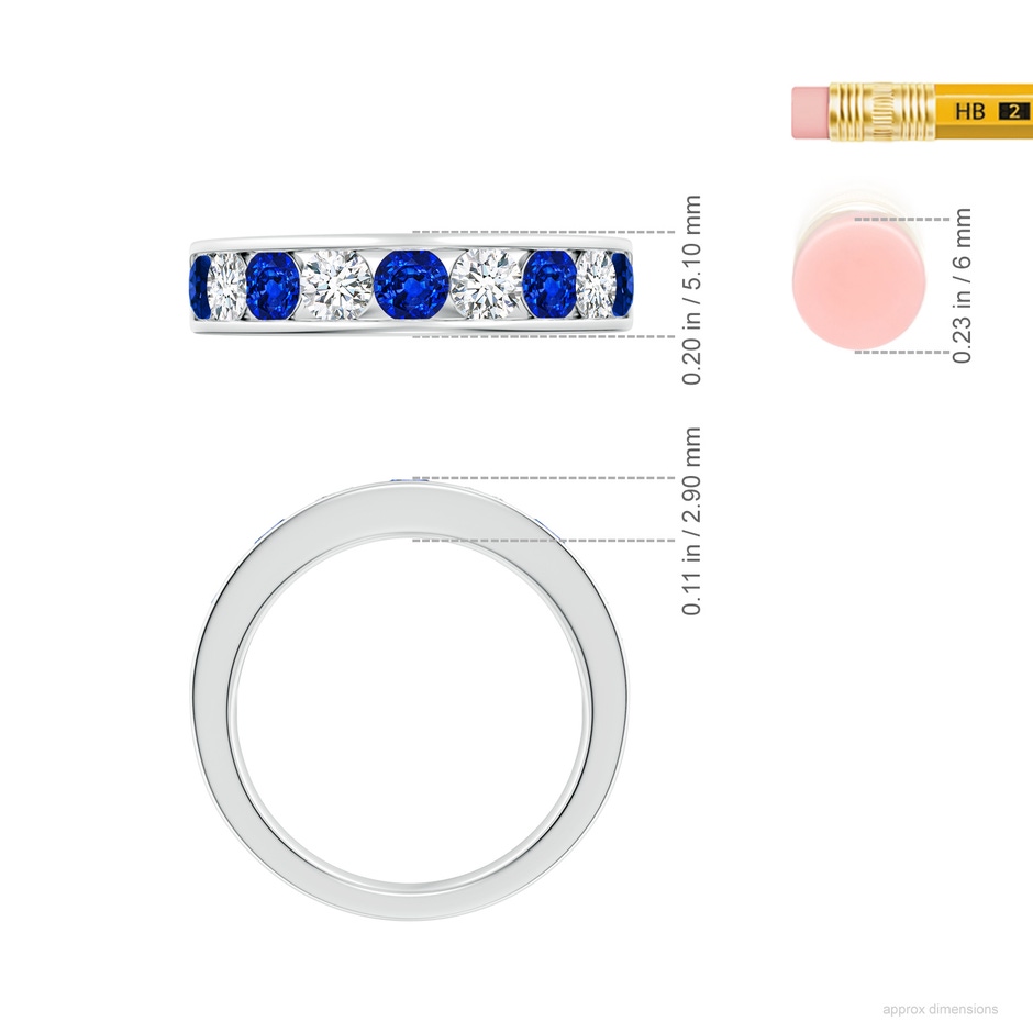 3.5mm Lab-Grown Channel Set Sapphire and Diamond Semi Eternity Ring in P950 Platinum ruler