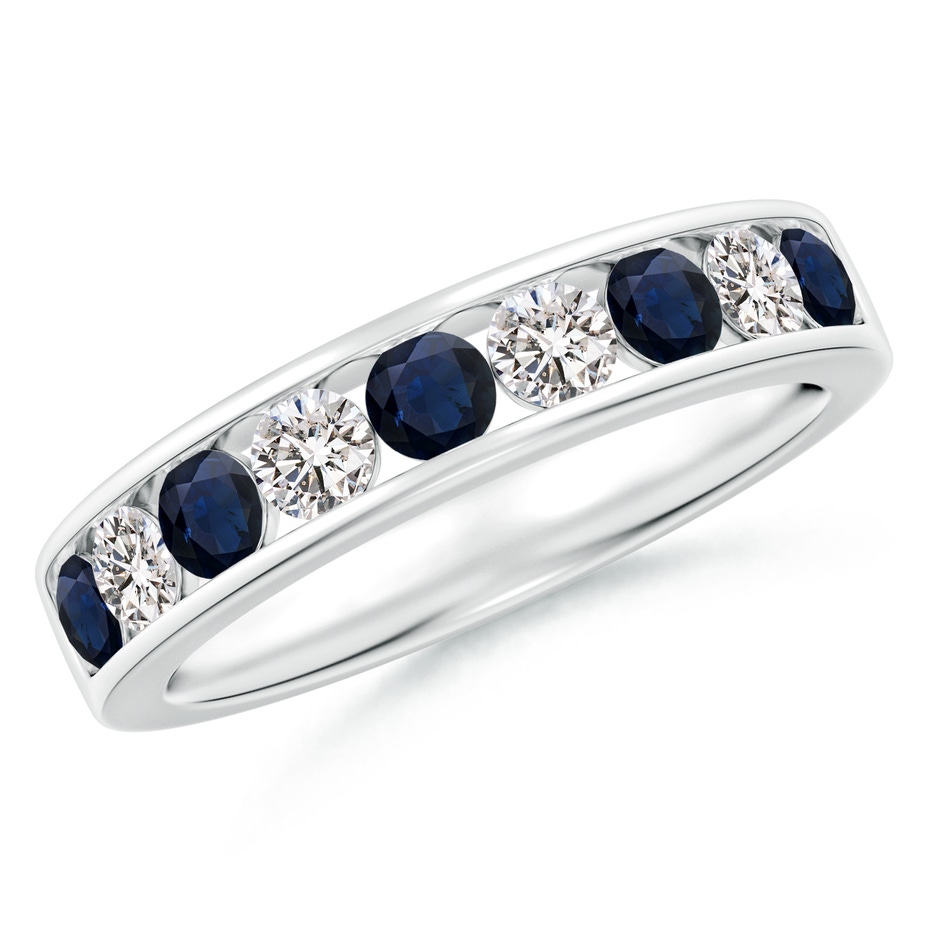 3mm A Channel Set Sapphire and Diamond Semi Eternity Ring in White Gold 