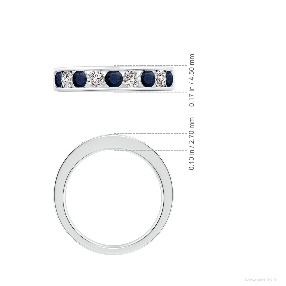 3mm A Channel Set Sapphire and Diamond Semi Eternity Ring in White Gold ruler