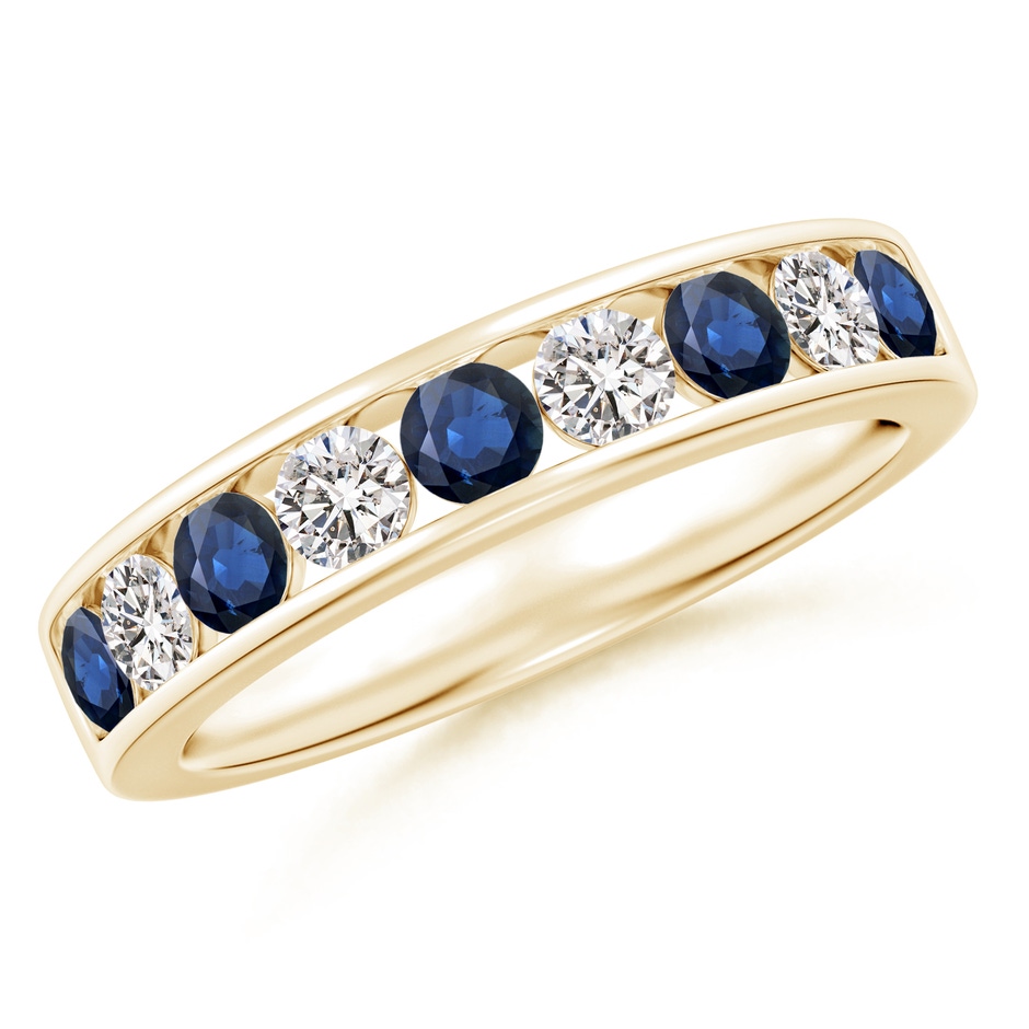 3mm AA Channel Set Sapphire and Diamond Semi Eternity Ring in Yellow Gold 