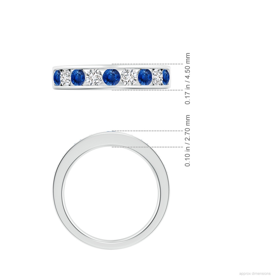3mm AAA Channel Set Sapphire and Diamond Semi Eternity Ring in P950 Platinum ruler