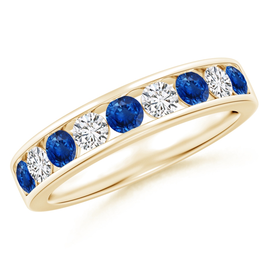 3mm AAA Channel Set Sapphire and Diamond Semi Eternity Ring in Yellow Gold 