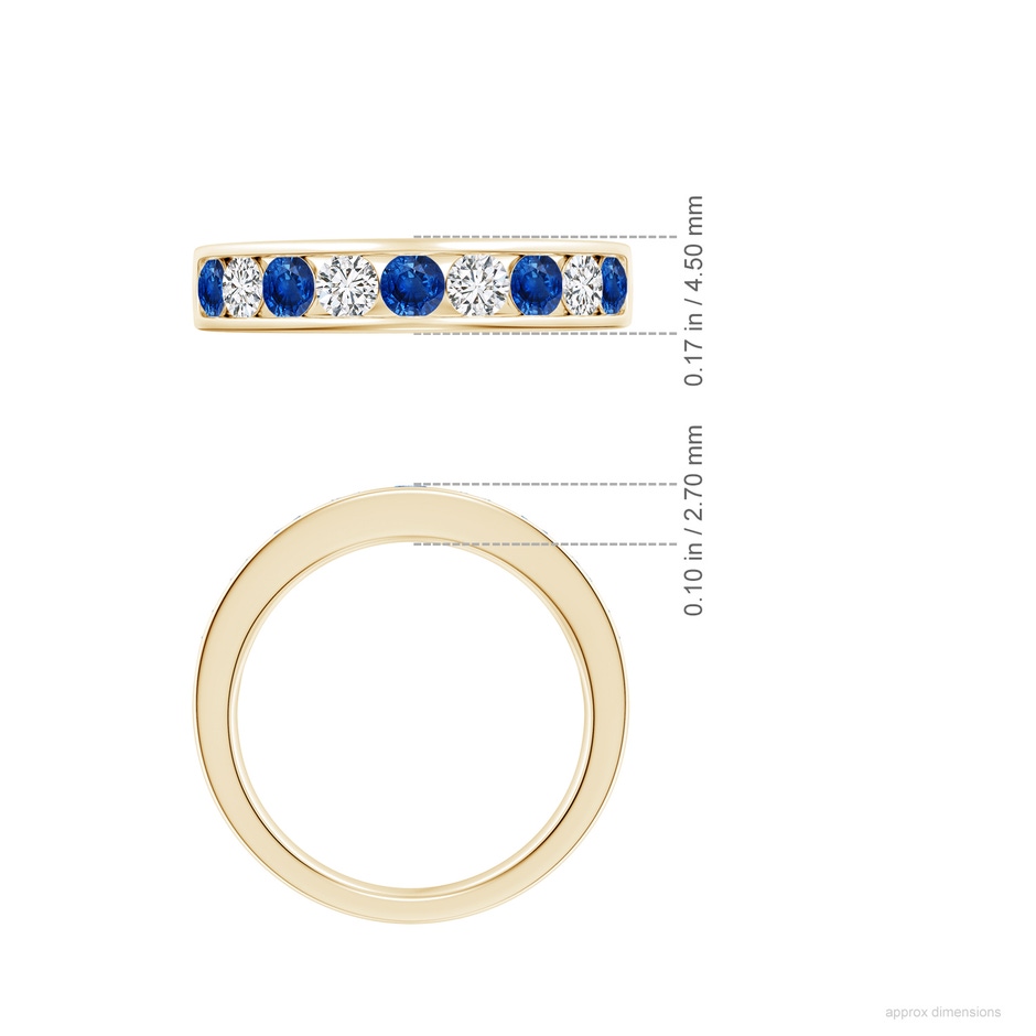 3mm AAA Channel Set Sapphire and Diamond Semi Eternity Ring in Yellow Gold ruler