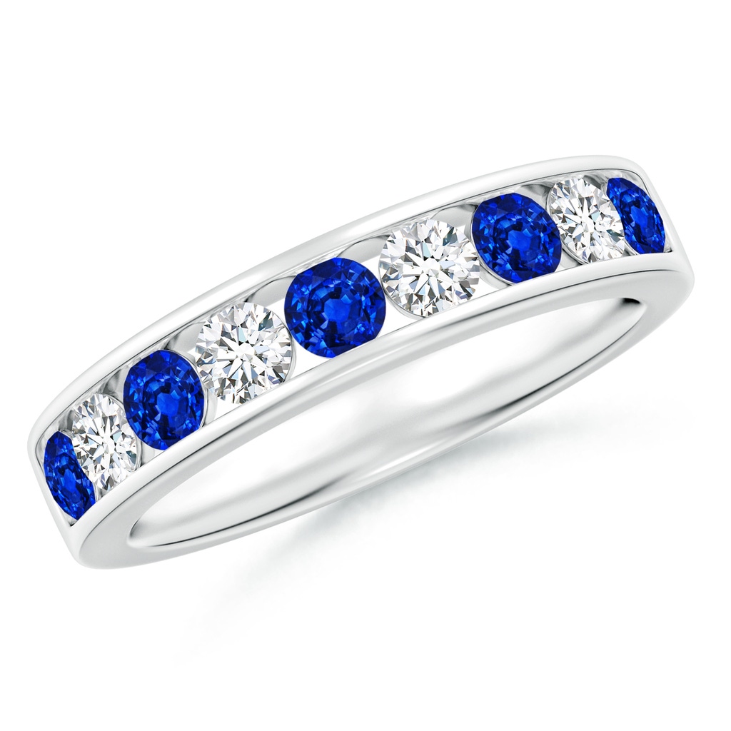 3mm Lab-Grown Channel Set Sapphire and Diamond Semi Eternity Ring in 18K White Gold