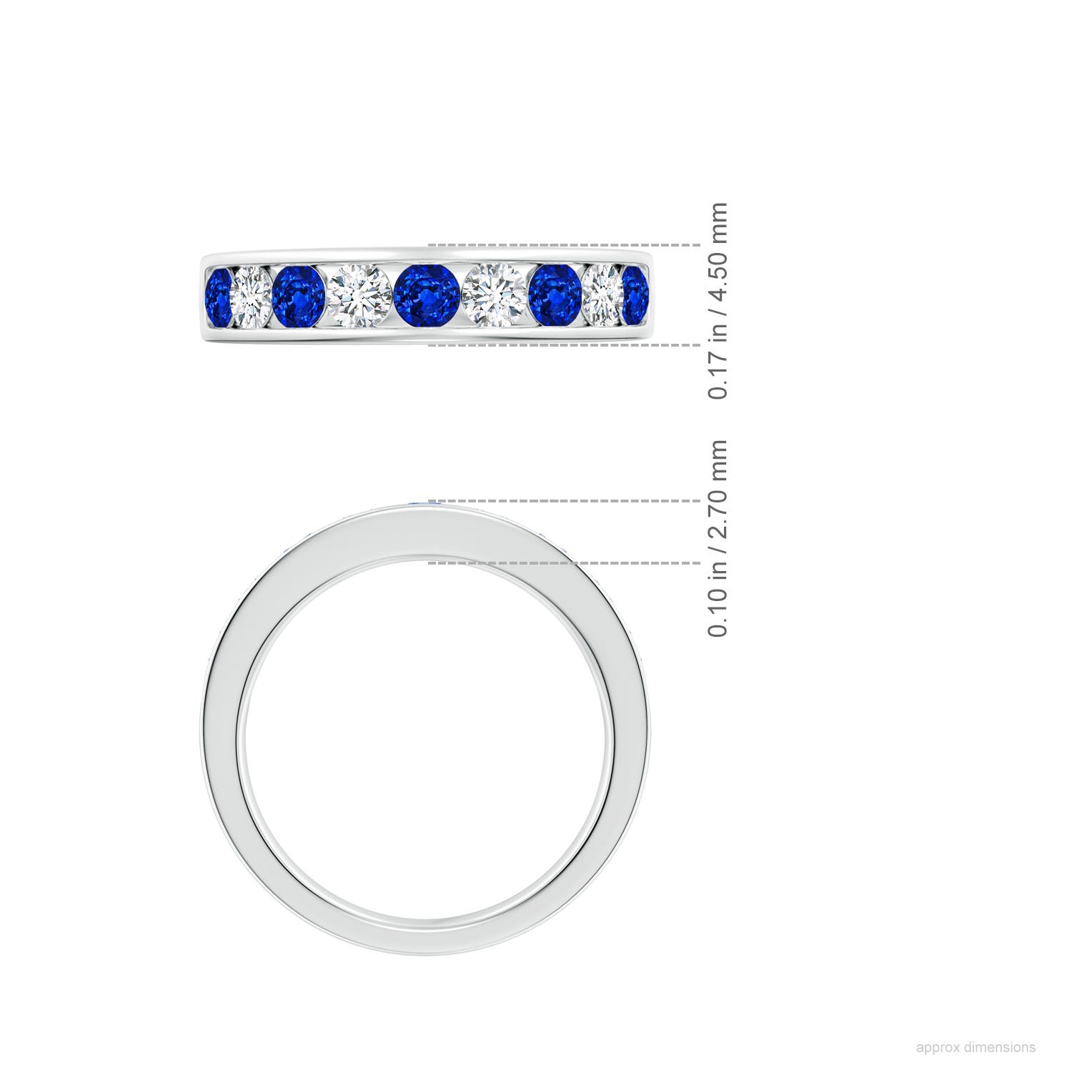 3mm AAAA Channel Set Sapphire and Diamond Semi Eternity Ring in 18CT White Gold - ruler