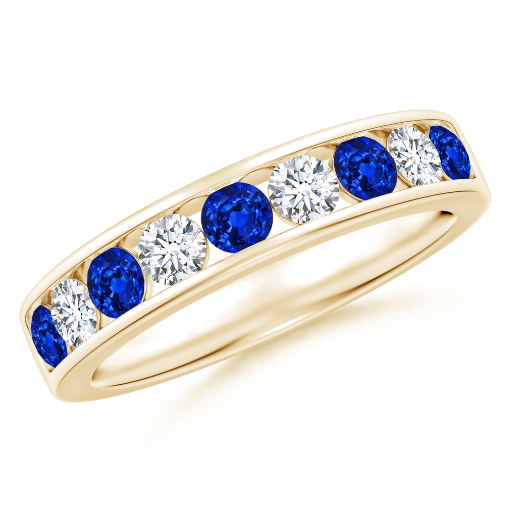 3mm Lab-Grown Channel Set Sapphire and Diamond Semi Eternity Ring in Yellow Gold