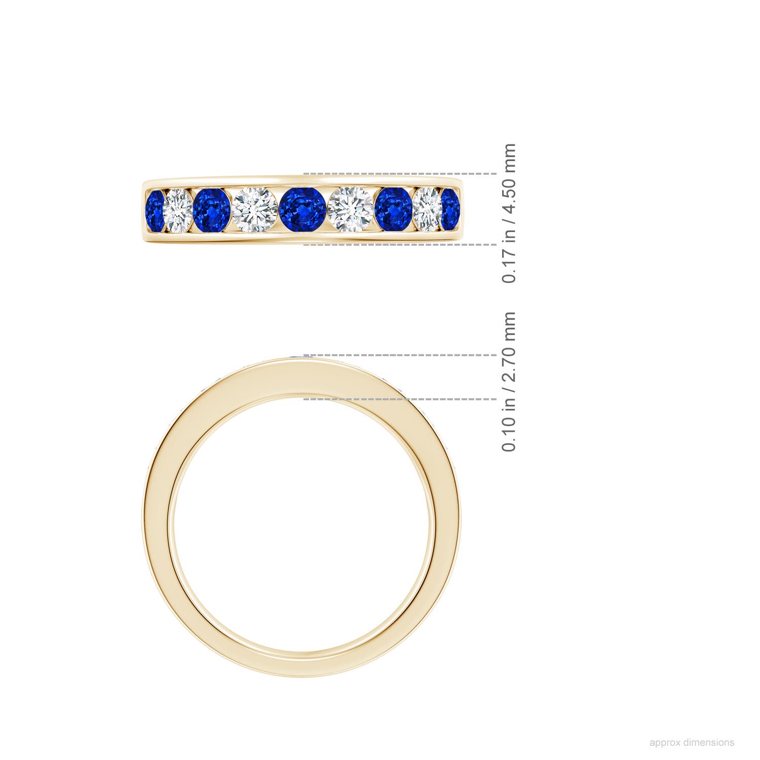 3mm AAAA Channel Set Sapphire and Diamond Semi Eternity Ring in Yellow Gold - ruler