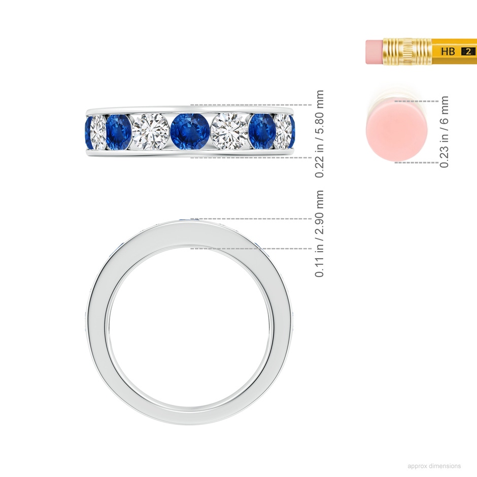 4mm AAA Channel Set Sapphire and Diamond Semi Eternity Ring in 18K White Gold ruler