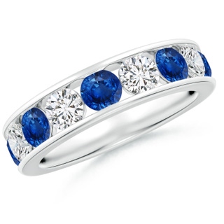 4mm AAA Channel Set Sapphire and Diamond Semi Eternity Ring in P950 Platinum