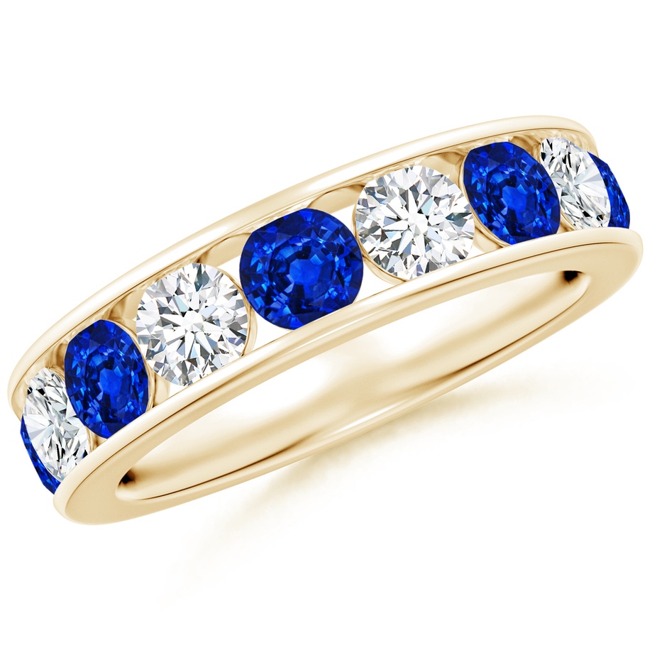 4mm Lab-Grown Channel Set Sapphire and Diamond Semi Eternity Ring in Yellow Gold 