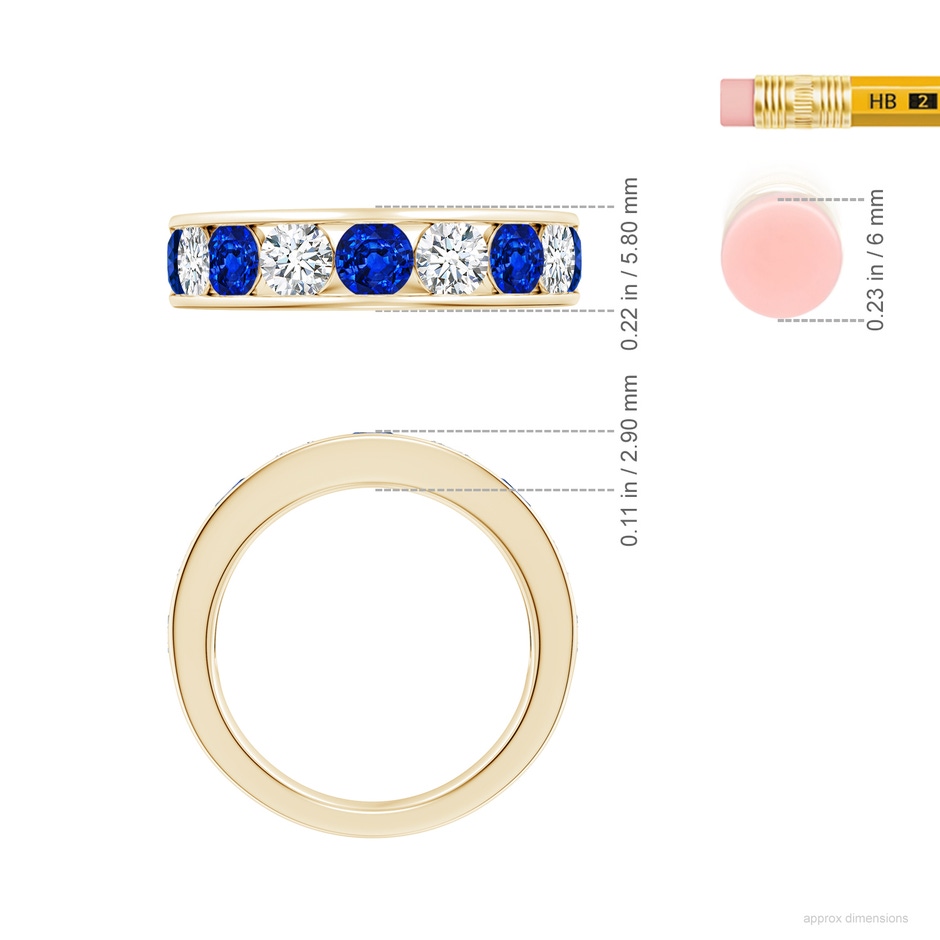 4mm Lab-Grown Channel Set Sapphire and Diamond Semi Eternity Ring in Yellow Gold ruler