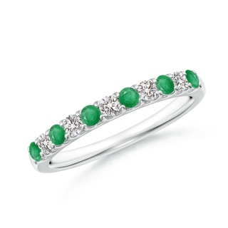 2.1mm A Shared Prong Emerald and Diamond Half Eternity Ring in 10K White Gold