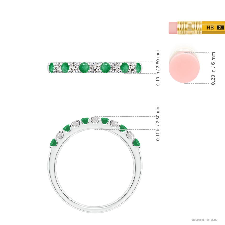 2.1mm A Shared Prong Emerald and Diamond Half Eternity Ring in 9K White Gold ruler